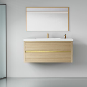 48" Wall-Mounted Bathroom Vanity with Sink, Floating Bathroom Storage Cabinet with Stone Resin Countertop and Soft Close Drawers, Natural Oak 24V15-48NO W1573P211186