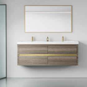 60" Wall-Mounted Bathroom Vanity with Double Sinks, Floating Bathroom Storage Cabinet with Stone Resin Countertop and Soft Close Drawers, ash Grey 24V15-60DAG W1573P211188