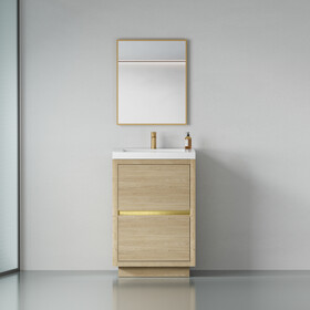 24" Freestanding Bathroom Vanity with Sink, Bathroom Storage Vanity Cabinet with Stone Resin Countertop and Soft Close Drawers, Natural Oak 24V14-24NO W1573P211190