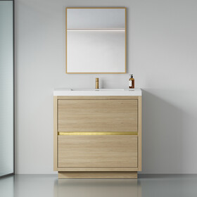 36" Freestanding Bathroom Vanity with Sink, Bathroom Storage Vanity Cabinet with Stone Resin Countertop and Soft Close Drawers, Natural Oak 24V14-36NO W1573P211191