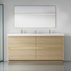 72" Freestanding Bathroom Vanity with Double Sinks, Bathroom Storage Vanity Cabinet with Stone Resin Countertop and Soft Close Drawers, Natural Oak 24V14-72NO W1573P211193
