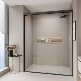 56-60 in. W x 72 in. H Double Sliding Shower Door, Semi-frameless Bypass Bathroom Sliding Door with 1/4" (6mm) Tempered Glass for Walk-in Shower, Matte Black 24D03-60MBX W1573P239432