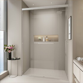 44-48 in. W x 72 in. H Double Sliding Shower Door, Semi-frameless Bypass Bathroom Sliding Door with 1/4" (6mm) Tempered Glass for Walk-in Shower, Brushed Nickel 24D03-48BNX W1573P239434