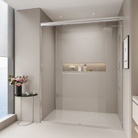 56-60 in. W x 72 in. H Double Sliding Shower Door, Semi-frameless Bypass Bathroom Sliding Door with 1/4" (6mm) Tempered Glass for Walk-in Shower, Chrome 24D03-60CX W1573P239437