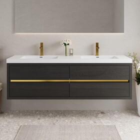 72" Wall-Mounted Bathroom Vanity with Sink, Floating Bathroom Storage Cabinet with Stone Resin Countertop and Soft Close Drawers, Espresso Wood 24V15-72EW W1573P264345