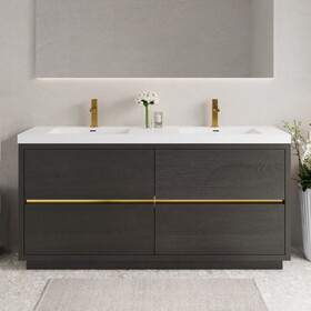 72" Freestanding Bathroom Vanity with Sink, Bathroom Storage Vanity Cabinet with Stone Resin Countertop and Soft Close Drawers, Espresso Wood 24V14-72EW W1573P264348