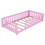 Twin Size Bed Floor Bed with Safety Guardrails and Door for Kids, Pink W1580110509