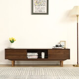 Modern 63 inch TV Cabinet with Black Walnut Finish and Solid Wood Legs W1581115565