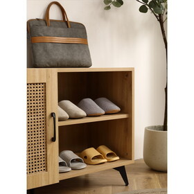 Modern Shoe-Storage Cabinet with Natural Rattan Mesh Door and Solid Wooden Handle 39.37inch W158183855