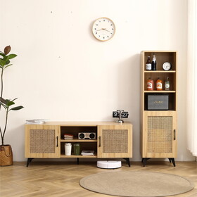 Natural Rattan Mesh Side Cabinet - Large Storage Space for Living Room or Restaurant.56inch burlywood. W158183967