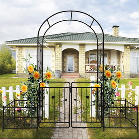 Metal Garden Arch with Gate 79.5" Wide x 86.6" High Climbing Plants Support Rose Arch Outdoor Black W158681132