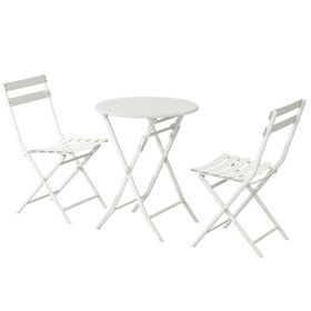 3 Piece Patio Bistro Set of Foldable Round Table and Chairs, White W1586P143153