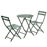 3 Piece Patio Bistro Set of Foldable Round Table and Chairs, Dark Green W1586P143161