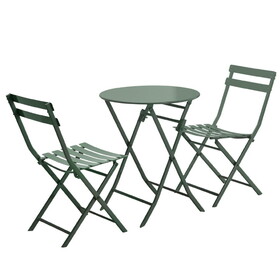 3 Piece Patio Bistro Set of Foldable Round Table and Chairs, Dark Green W1586P143161