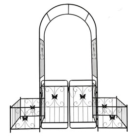 Metal Garden Arch with Gate 79.5" Wide x 86.6" High Climbing Plants Support Rose Arch Outdoor Black W1586P148090