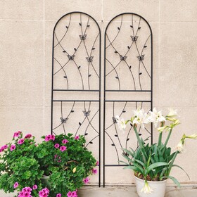 2 Pack Metal Garden Trellis 71" x 19.7" Rustproof Trellis for Climbing Plants Outdoor Flower Support Butterfly Deco Black