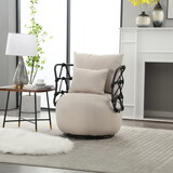 COOLMORE Upholstered Tufted Living Room Chair Textured Linen Fabric Accent Chair with Metal Stand W1588P147869