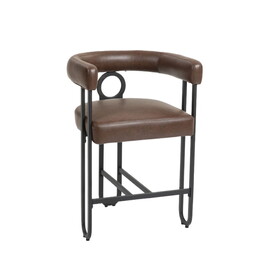 COOLMORE Bar Stools Set of 2, Modern Bar Stool with Back, Black Metal Frames, Upholstered Bar Stools for Kitchen Island, Pub, Club (Dark Brown PU) W1588P194937