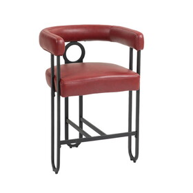 COOLMORE Bar Stools Set of 2, Modern Bar Stool with Back, Black Metal Frames, Upholstered Bar Stools for Kitchen Island, Pub, Club (Wine Red PU) W1588P194938