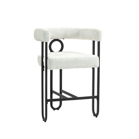 COOLMORE Bar Stools Set of 2, Modern Bar Stool with Back, Black Metal Frames, Upholstered Bar Stools for Kitchen Island, Pub, Club (Beige Chenille) W1588P194939