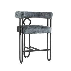 COOLMORE Bar Stools Set of 2, Modern Bar Stool with Back, Black Metal Frames, Upholstered Bar Stools for Kitchen Island, Pub, Club (Gray Chenille) W1588P194941