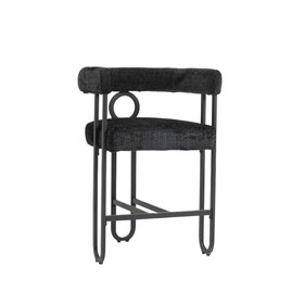 COOLMORE Bar Stools Set of 2, Modern Bar Stool with Back, Black Metal Frames, Upholstered Bar Stools for Kitchen Island, Pub, Club (Black Chenille) W1588P194942