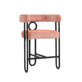 COOLMORE Bar Stools Set of 2, Modern Bar Stool with Back, Black Metal Frames, Upholstered Bar Stools for Kitchen Island, Pub, Club (Pink Chenille) W1588P194943