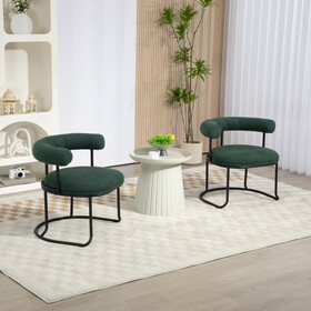 COOLMORE Boucle Dining Chairs Set of 2, Mid-Century Modern Curved Backrest Chair, Round Upholstered Kitchen Chairs (Emerald Boucle) W1588P202963