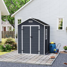Campcraft 6*6ft resin storage shed, pp material, strong structure, waterproof, rust and UV proof, large storage space, 12mm thick pp board, HD window lighting Dark gray