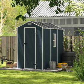 Campcraft 4*8ft resin storage shed, pp material, strong structure, waterproof, rust and UV proof, large storage space, 12mm thick pp board, HD window lighting Dark gray W1598S00027