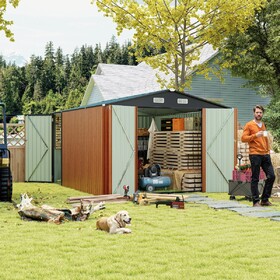 Campcraft Outdoor Storage Shed 9X11 FT with 3 Lockable Doors,Utility Tool Shed Metal Storage Garden Sheds 4 Vents,Metal Sheds with Galvanized Steel Frame,for Backyard,Patio,Lawn,yellow W1598S00036
