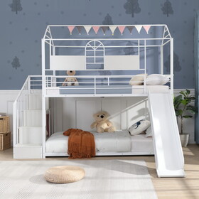 Metal bunk bed with slide and steps W1609S00002
