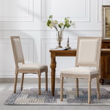 French Style Solid Wood Frame Linen Fabric Antique Painting Dining Chair,Seat of 2,Cream W162278942