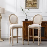 French Country Wooden Barstools with Upholstered Seating, Beige and Natural, Set of 2 W162290983