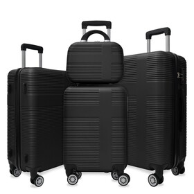 Luggage 4 Piece Set with Spinner Wheels, Hardshell Lightweight Suitcase with TSA Lock,Checked Luggage,Black(12/20/24/28in)
