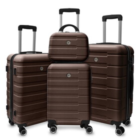 4 Piece Hard Shell Luggage Set,Carry on Suitcase with Spinner Wheels,Family Luggage Set,Brown(12/20/24/28in)