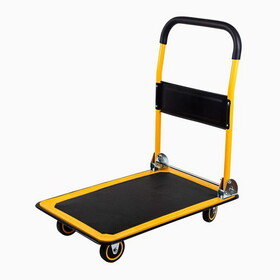 330 lbs. Capacity Platform Truck Hand Flatbed Cart Dolly Folding Moving Push Heavy Duty Rolling Cart in Yellow W1626120094