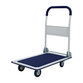 330 lbs. Capacity Platform Truck Hand Flatbed Cart Dolly Folding Moving Push Heavy Duty Rolling Cart in Blue W1626120095