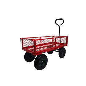 3 cu. ft. 300 lbs. Capacity Removable Sides Metal Steel Mesh Heavy Duty Utility Wagon Outdoor Garden Cart in Red W1626P193514