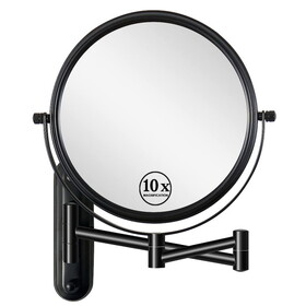 8 inch Wall Mounted Makeup Vanity Mirror, Double Sided 1x/10x Magnifying Mirror, 360&#176; Swivel with Extension Arm Bathroom Mirror (Black) W1627133575
