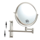 8-inch Wall Mounted Makeup Vanity Mirror, Height Adjustable, 1X / 10X Magnification Mirror, 360° Swivel with Extension Arm (Brushed Nickel) W162771313
