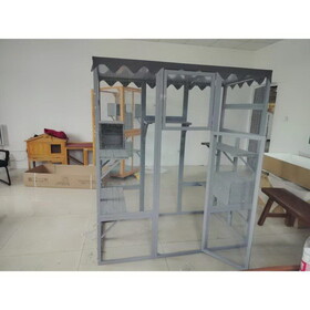 Outdoor Cat House Big Catio Wooden Feral Cat Shelter Enclosure with Large Spacious Interior, 6 High Ledges, Weather Protection asphalt Roof W1650P146590