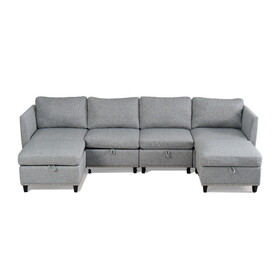 Convertible Sectional Sofa with Storage Seat 6 Seat Sofa with Reversible Chaise U Shaped Sectional Couch for Living Room,Light Grey W1650S00040