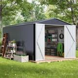 Outdoor Sheds 10FT x 10FT & Outdoor Storage Clearance, Metal Anti-Corrosion Utility Tool House with Lockable Door & Shutter Vents, Waterproof Storage Garden Shed for Backyard Lawn Patio W1650S00041