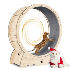 Cat Exercise Wheel for Indoor Cats, Cat Running Wheel with Carpeted Runway, Cat Sport Treadmill Wheel for Kitty's Longer Life, Fitness Weight Loss Device, 41" Natural Wood Color W1655P144270