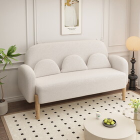 59.1" Teddy Velvet Beige Two-Seater Sofa with Three Lumbar Pillows W1658P147050