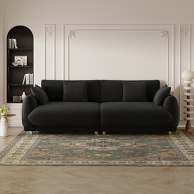 86.6 inch teddy fleece black sofa with four throw pillows hardware feet can be placed in the apartment bedroom to sit comfortably without taking up space W1658S00019
