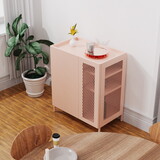 Metal Sideboard Cabinet with Mesh Element Doors and Adjustable Shelves for Dining Room,Kitchen, Living Room,Hallway(Pink)