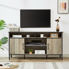 58-inch TV stand and media entertainment center console with up to 65-inch TV, open shelving and two storage cabinets, six support legs with adjustable feet,Rustic, Gray,58" x 15.7" x 29.7"