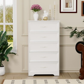 Modern 5 Tier Bedroom Chest of Drawers, Dresser with Drawers, Clothes Organizer -Metal Pulls for Living Room, Bedroom, Hallway, White, 25.2"L x 15.8"W x 43.5"H W1668141847